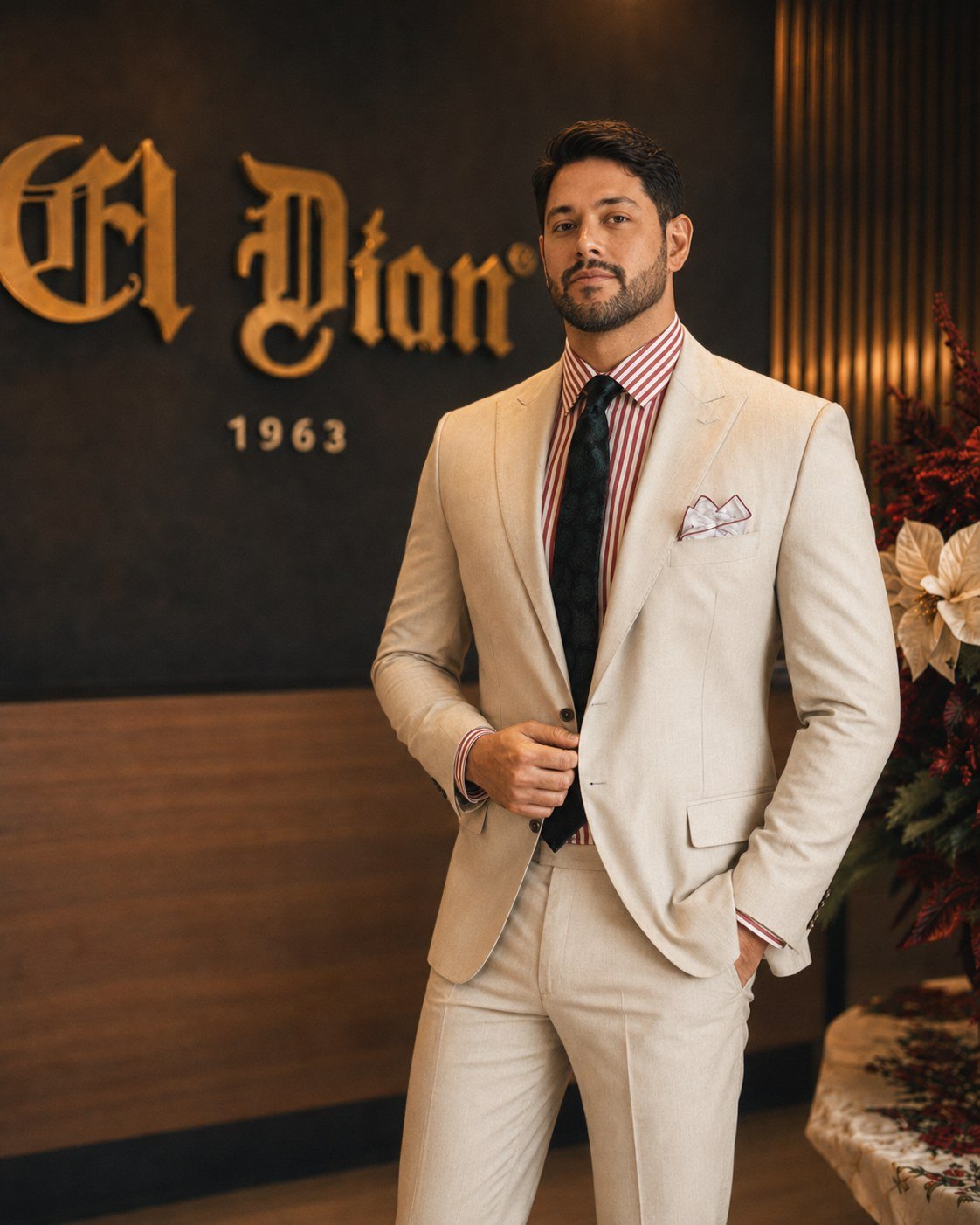 Cliente de El Dian con traje a medida en el showroom